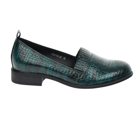 Czółenka damskie płaskie półbuty ciemnozielone lakierowane Jezzi