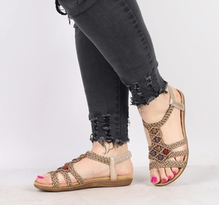 Brązowe sandały damskie na lato z koralikami na plażę Jezzi