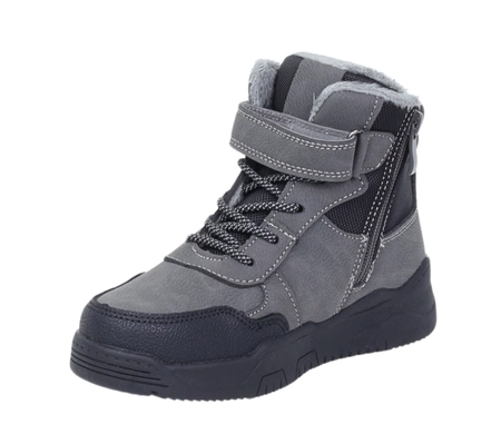 Szare buty zimowe dla chłopca na rzepy ciepłe i tanie NEWS