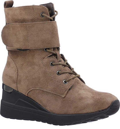 Zamszowe botki damskie na koturnie jesienno-zimowe Jezzi