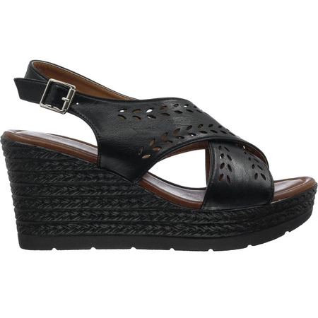 Czarne sandały damskie na wysokiej koturnie Polskie Jezzi