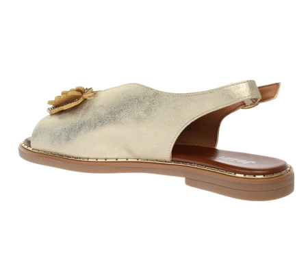 Złote eleganckie sandały płaskie komfortowe na szerokie stopy Jezzi