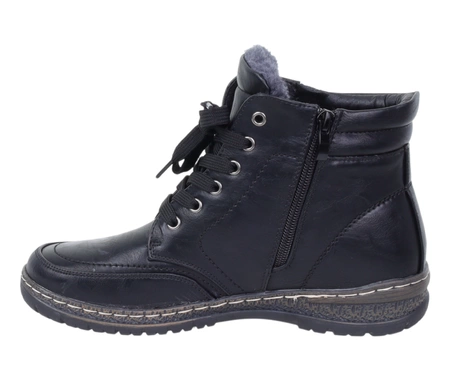 Czarne trzewiki damskie zimowe buty ciepłe zdrowotne Haidra