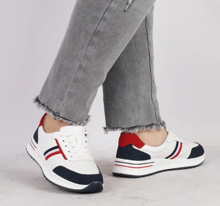 Skórzane biało-granatowe adidasy damskie komfortowe i eleganckie Jezzi