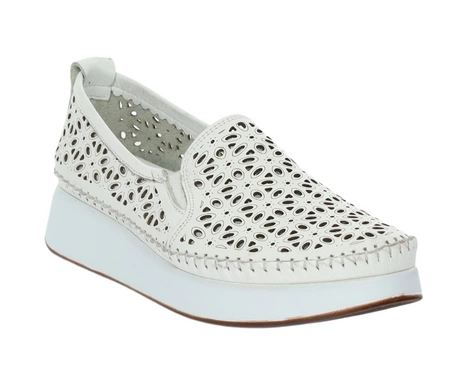 Skórzane białe półbuty damskie komfortowe mokasyny wsuwane MODO