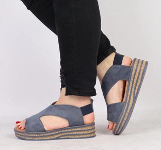 Granatowe skórzane sandały damskie na platformie Hiszpańskie El Pimpi