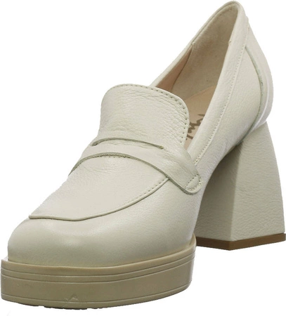 Skórzane półbuty damskie lordsy beżowe mokasyny na klocku Filipczyk