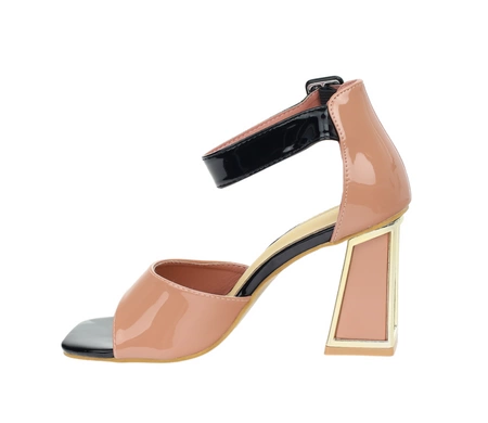 Seksowne sandały damskie na ozdobnym wysokim obcasie z zakrytą piętą brudny róż Vinceza