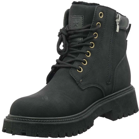 Czarne trzewiki chłopięce i damskie buty zimowe NEWS