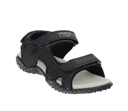 Czarne sandały sportowe młodzieżowe na rzepy ze skórzaną wkładką American Club