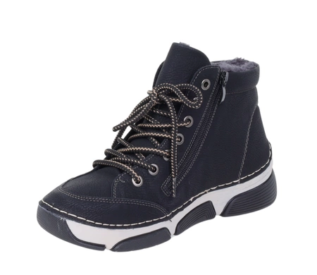 Czarne trzewiki damskie komfortowe botki zimowe ciepłe na zamek i sznurowadła HAIDRA