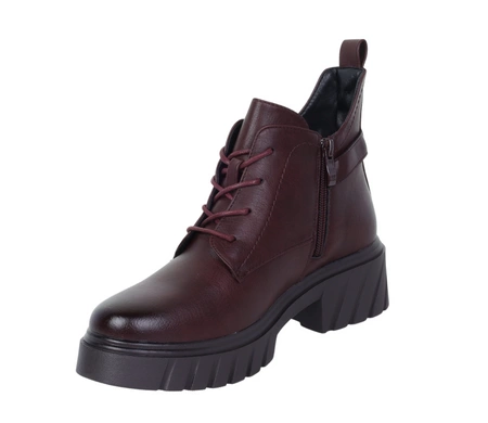 Bordowe botki damskie ocieplane na grubej platformie Jezzi