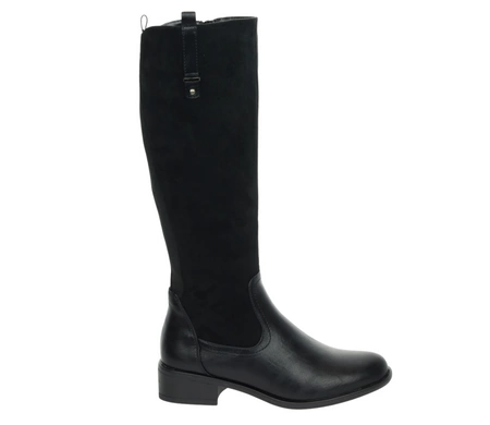 Czarne kozaki damskie płaskie eleganckie z rozciągliwą cholewką Karina