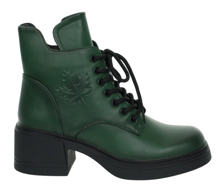 Ciemnozielone botki skórzane na średnim obcasie SEVILA