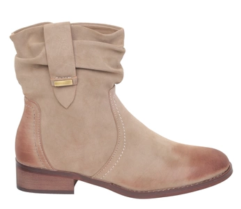 Beżowe botki damskie klasyczne saszki płaskie ocieplane Jezzi