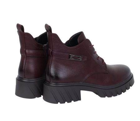 Bordowe botki damskie ocieplane na grubej platformie Jezzi