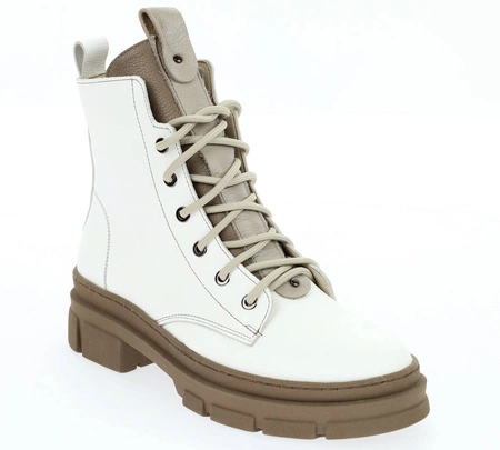 Białe trapery damskie zimowe ze skóry naturalnej Polskie Gino Fabiani