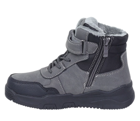 Szare buty zimowe dla chłopca na rzepy ciepłe i tanie NEWS