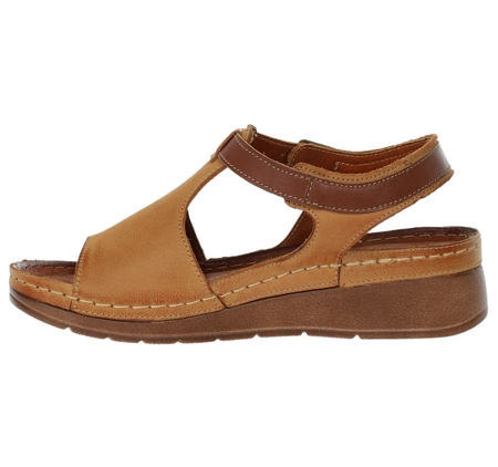 Skórzane sandały damskie szyte na płaskiej podeszwie Gino Fabiani