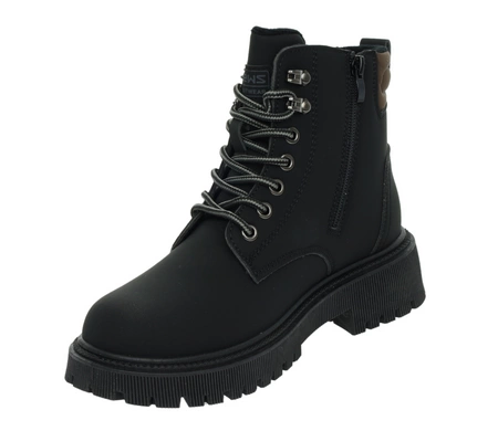 Czarne traperki młodzieżowe ciepłe buty zimowe chłopięce NEWS