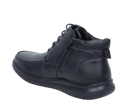 Czarne trzewiki męskie zimowe buty na zamek i sznurowadła UNISOFT