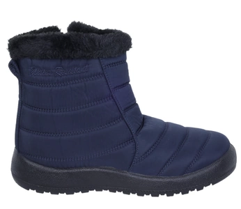 Granatowe ciepłe trzewiki damskie śniegowce niskie na zamek Jezzi