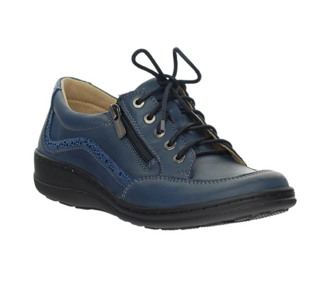 Granatowe półbuty damskie skórzane na zamek i sznurowadła Helios 411