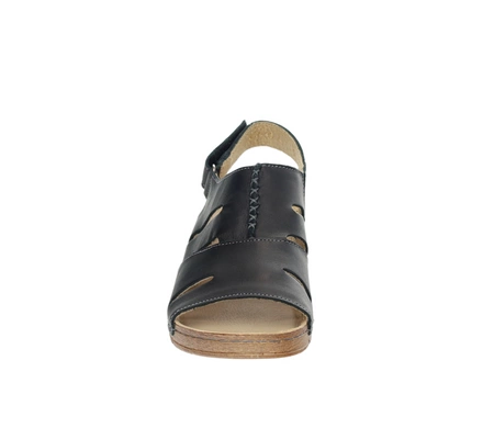 Czarne komfortowe sandały damskie ze skóry naturalnej szyte HELIOS