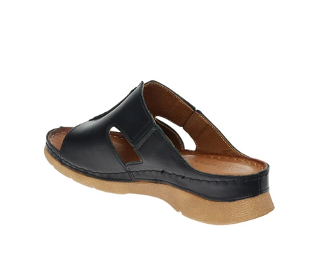 Czarne komfortowe klapki damskie skórzane szyte w Polsce Gino Fabiani