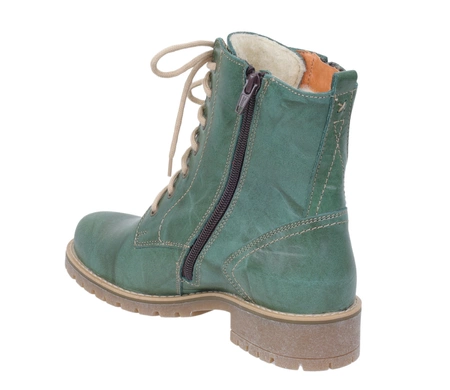 Zielone botki skórzane damskie ocieplane wełną traperki Gino Fabiani