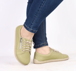 Limonkowe skórzane adidasy damskie półbuty sportowe na szerokie stopy Barefoot Helios