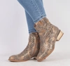 Brązowe botki damskie płaskie wiosenne wężowa skóra Jezzi