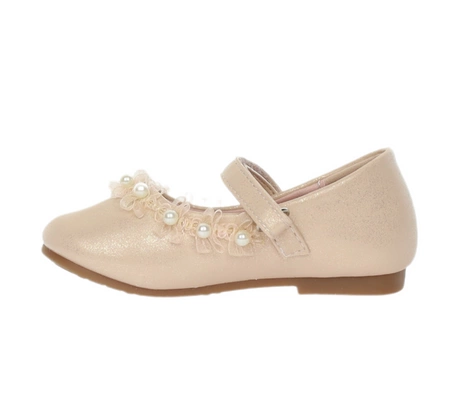 Piękne buty dziecięce eleganckie balerinki zapinane na rzep z perełkami MissE