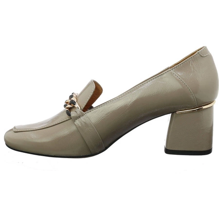 Czółenka skórzane taupe na obcasie lordsy Polskie Gino Fabiani