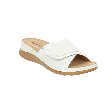 Białe klapki damskie na wygodnej podeszwie regulowane na rzepy szpitalne Jezzi