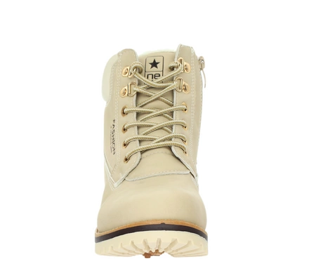 Ciepłe beżowe traperki sportowe na płaskiej podeszwie Timberki NEWS