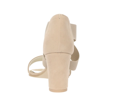 Beżowe sandały na obcasie z gumkami na krzyż na śródstopiu AZALI