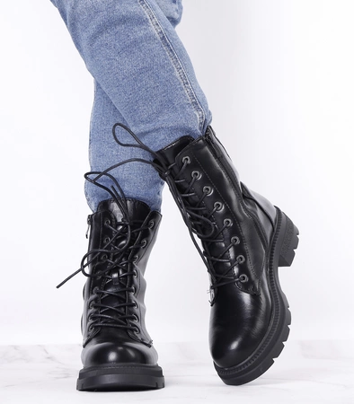 Czarne trapery damskie zimowe glany rokowe Jezzi