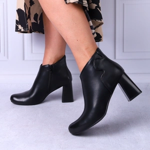Czarne eleganckie buty zimowe damskie na obcasie półbuty skórzane Jezzi