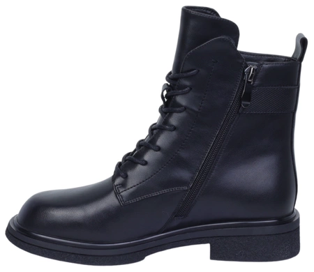 Czarne skórzane botki damskie garniturowe ocieplane sztyblety Gino Fabiani