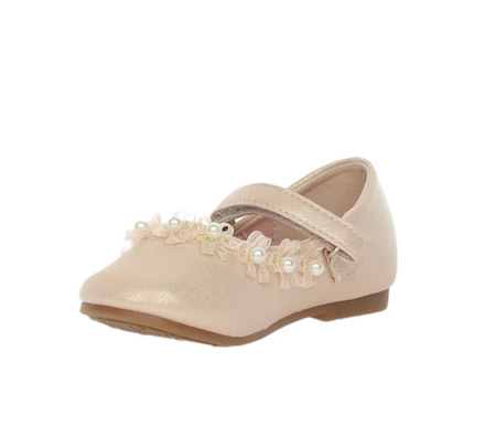 Piękne buty dziecięce eleganckie balerinki zapinane na rzep z perełkami MissE