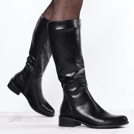 Skórzane kozaki czarne damskie płaskie wygodne Jezzi