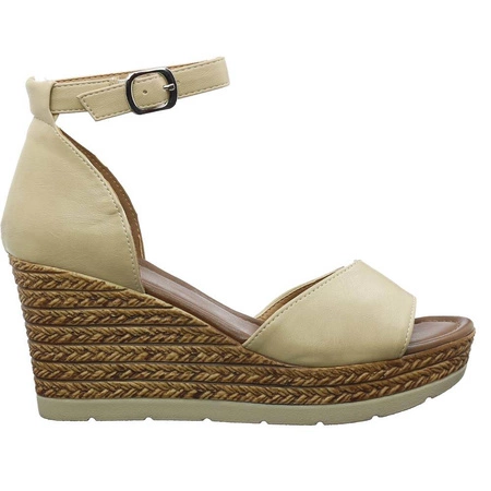 Sandały beżowe na koturnie damskie Jezzi