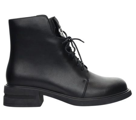 Eleganckie czarne botki jesienne na płaskim obcasie skórzane Gino Fabiani