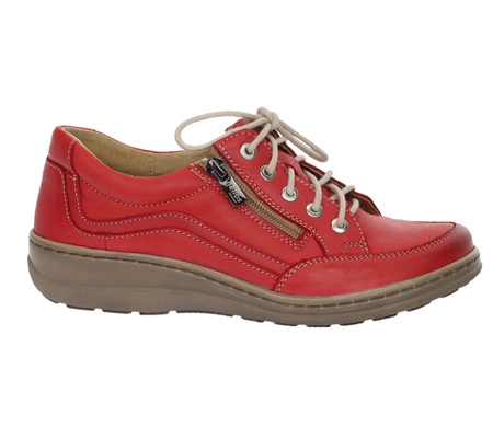 Czerwone półbuty damskie skórzane szyte na zamek i sznurowadła Helios 411