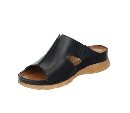 Czarne komfortowe klapki damskie skórzane szyte w Polsce Gino Fabiani