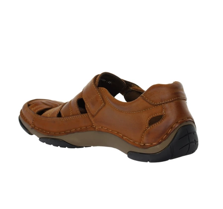 Brązowe skórzane sandały męskie komfortowe zabudowane na rzep American Club