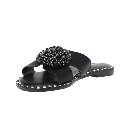 Czarne eleganckie klapki damskie płaskie VINCEZA