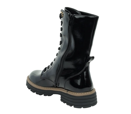 Czarne lakierowane glany damskie ocieplane zimowe Jezzi model ASA259-10