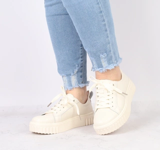 Beżowe skórzane adidasy damskie na platformie półbuty PREMIUM